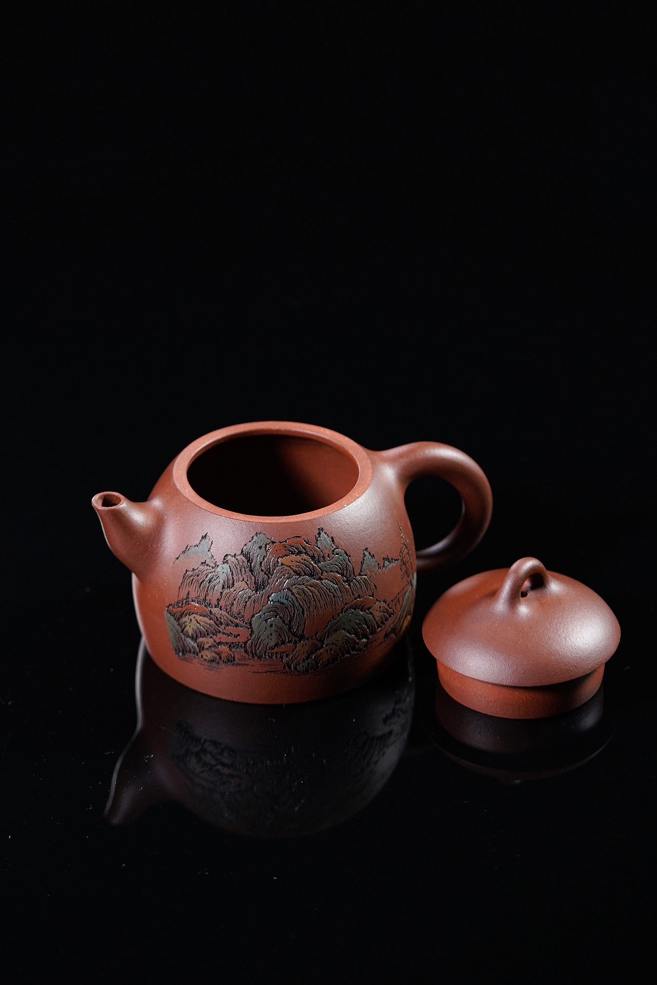 李峰大师 | 紫砂界特色彩刻开创艺术家精刻《秦权壶》原矿优质底槽清·230cc