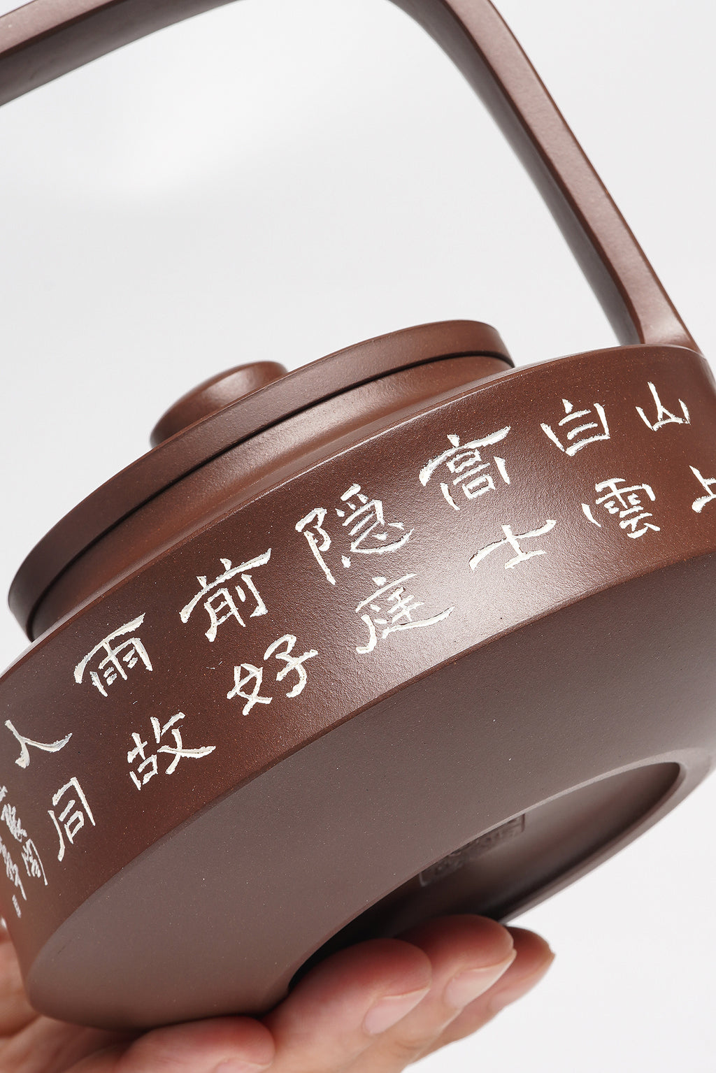 李峰大师 | 紫砂界特色彩刻开创艺术家精刻《玉壁提梁壶》原矿优质老紫泥·480cc