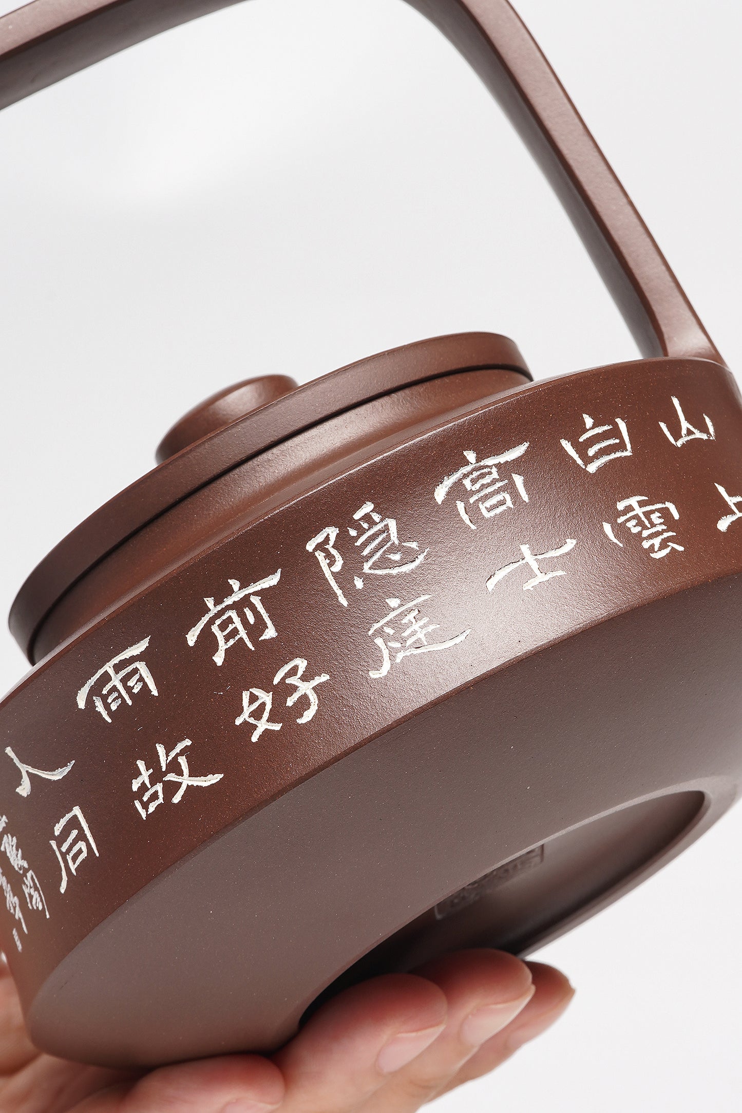 李峰大师 | 紫砂界特色彩刻开创艺术家精刻《玉壁提梁壶》原矿优质老紫泥·480cc