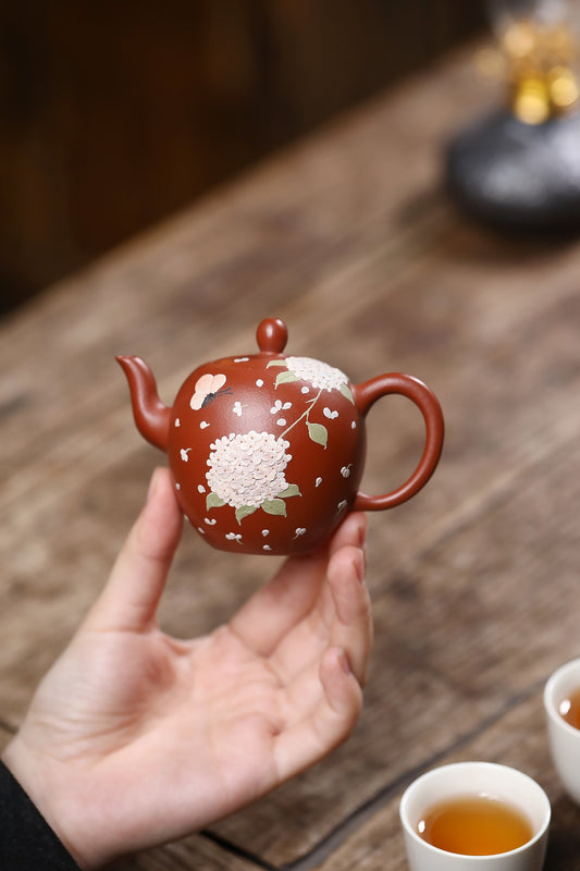 美人肩·朱泥•精工·手工泥绘 容量 130cc 内推孔