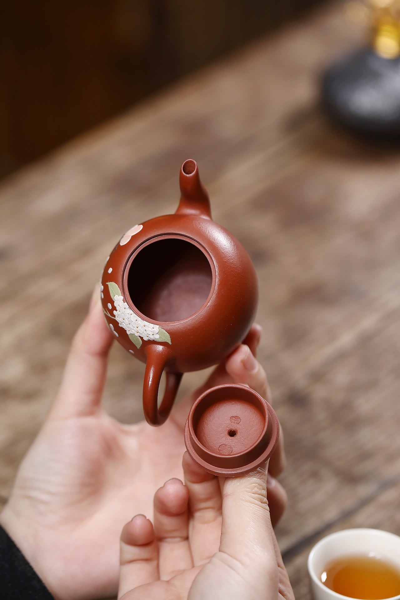 美人肩·朱泥•精工·手工泥绘 容量 130cc 内推孔