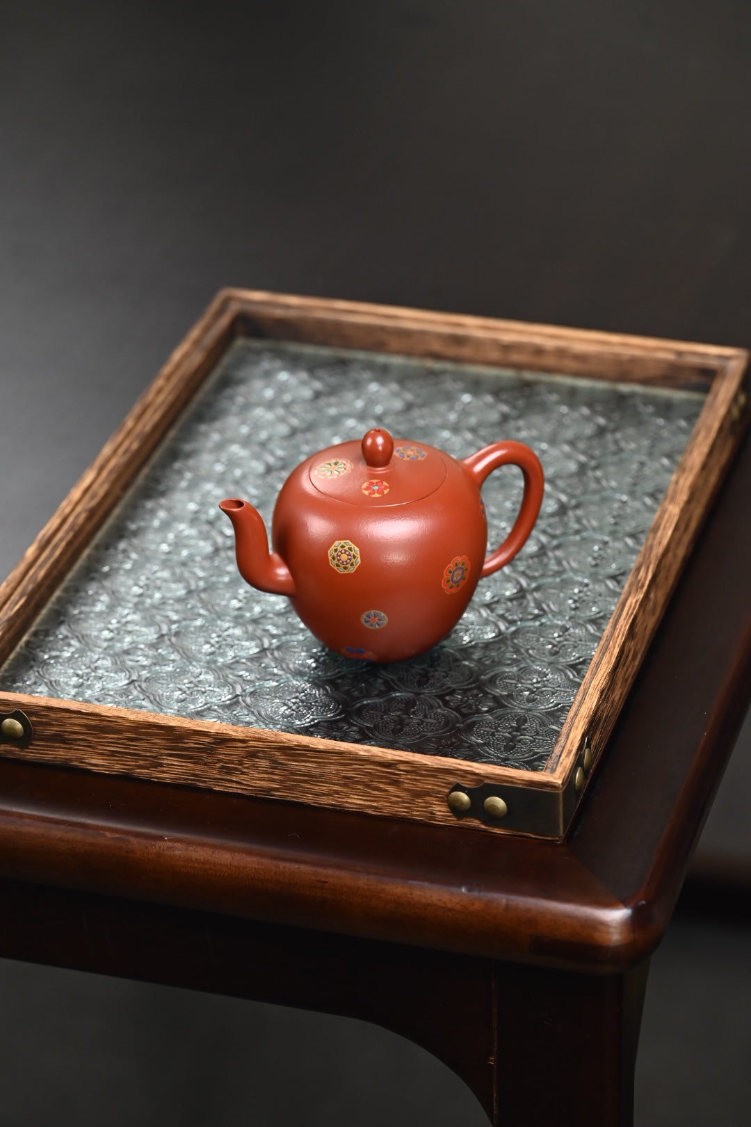 『美人肩』珐琅彩·皮球花 极品皱皮朱泥·容量230cc·9孔出水·内推·孙建芳（国家级工艺美术师）