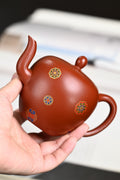 『美人肩』珐琅彩·皮球花 极品皱皮朱泥·容量230cc·9孔出水·内推·孙建芳（国家级工艺美术师）