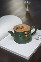 蒋艺华大师·重器传承·紫砂七老花器泰斗蒋蓉唯一传人【枇杷套组壶】原矿极品段泥 绿泥·350cc