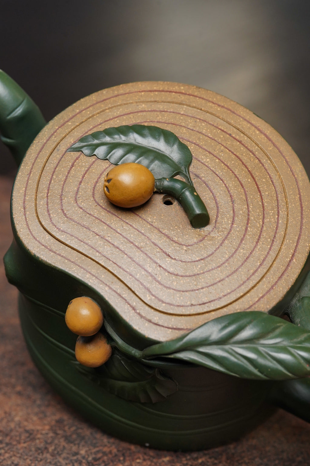 蒋艺华大师·重器传承·紫砂七老花器泰斗蒋蓉唯一传人【枇杷套组壶】原矿极品段泥 绿泥·350cc
