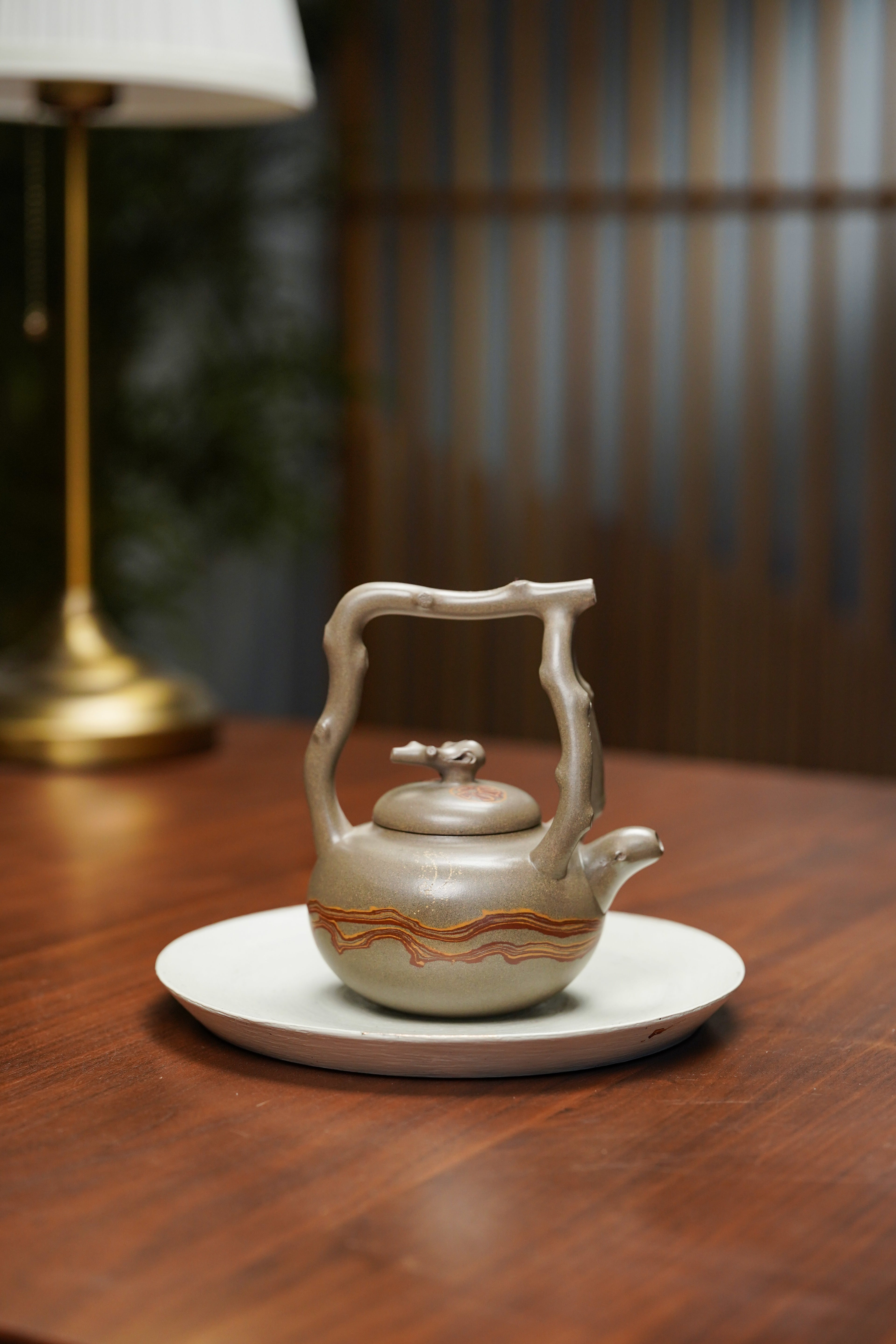 范泽锋高徒·省大师邱爽紫砂潜力重器· 特色绞泥藏品【东坡提梁壶】原矿极品蟹壳青段泥·250cc