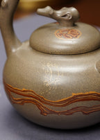 范泽锋高徒·省大师邱爽紫砂潜力重器· 特色绞泥藏品【东坡提梁壶】原矿极品蟹壳青段泥·250cc