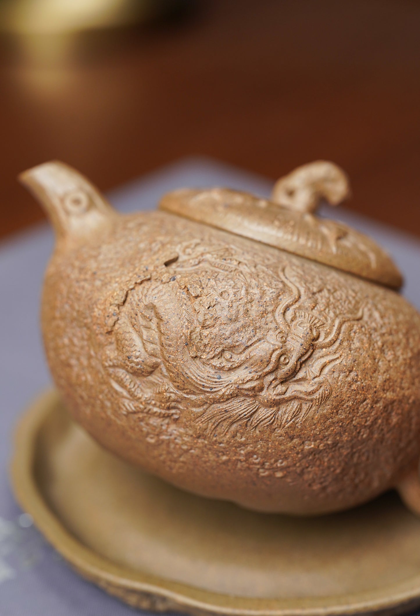 紫砂七老花器泰斗蒋蓉唯一传人佳作【龙吟供春套组壶】原矿极品黄金段柴烧·220cc