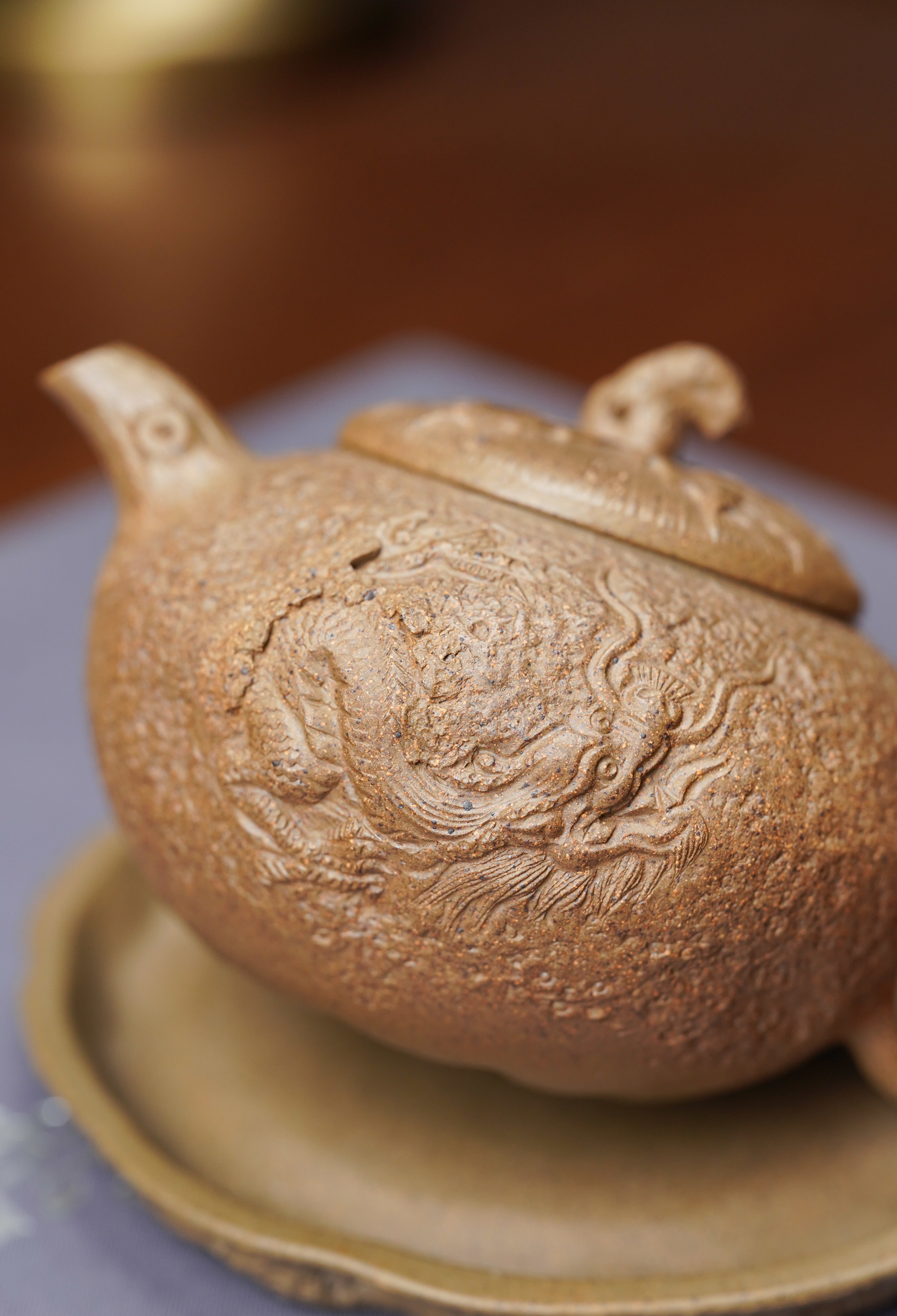 紫砂七老花器泰斗蒋蓉唯一传人佳作【龙吟供春套组壶】原矿极品黄金段柴烧·220cc