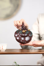 蒋艺华大师·重器传承·紫砂七老花器泰斗蒋蓉唯一传人佳作【上合桃壶】原矿极品底槽清·550cc