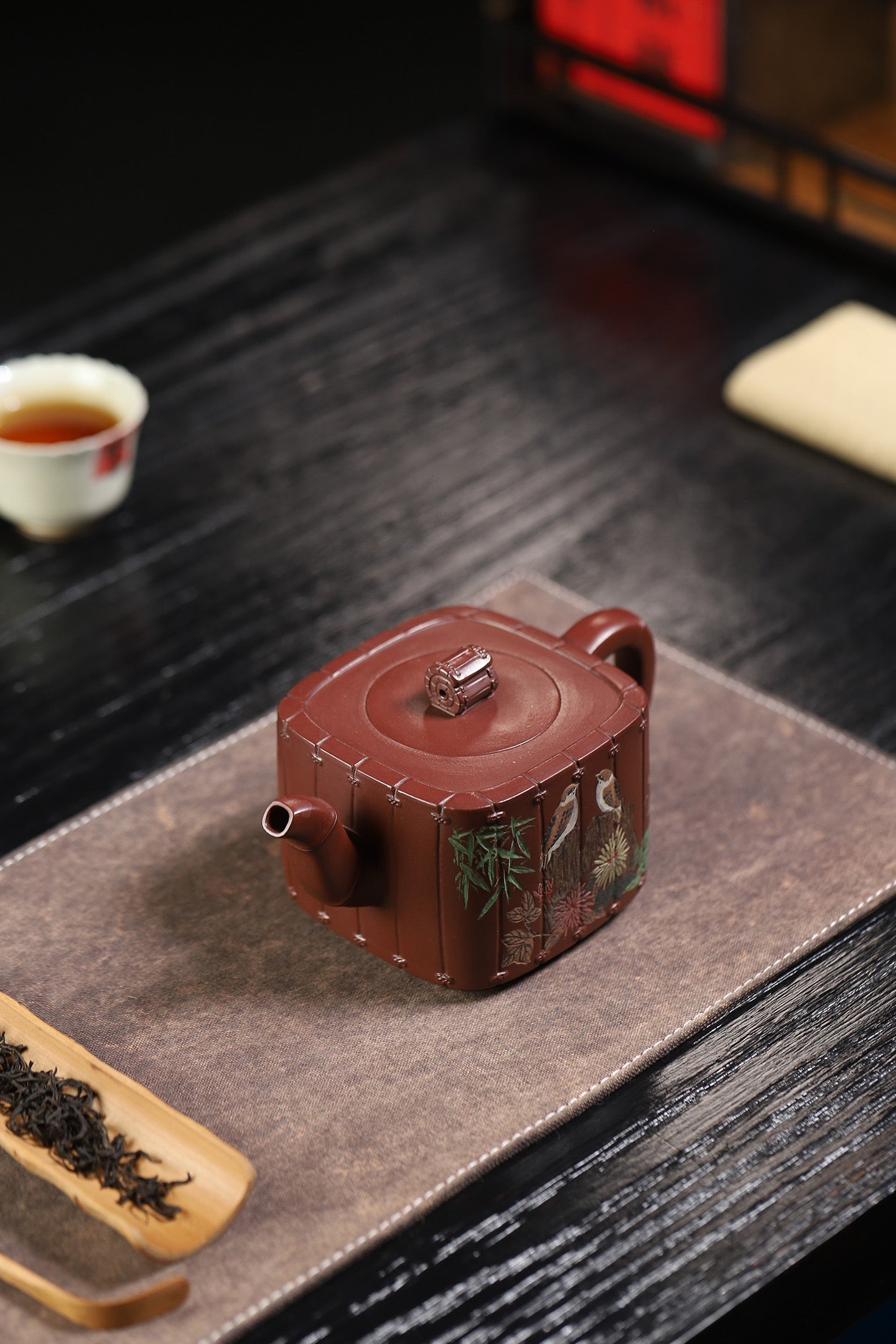 《竹简套组》 泥料：一厂老紫泥 容量：380cc 陈小听（当代壶艺泰斗、从艺68年）