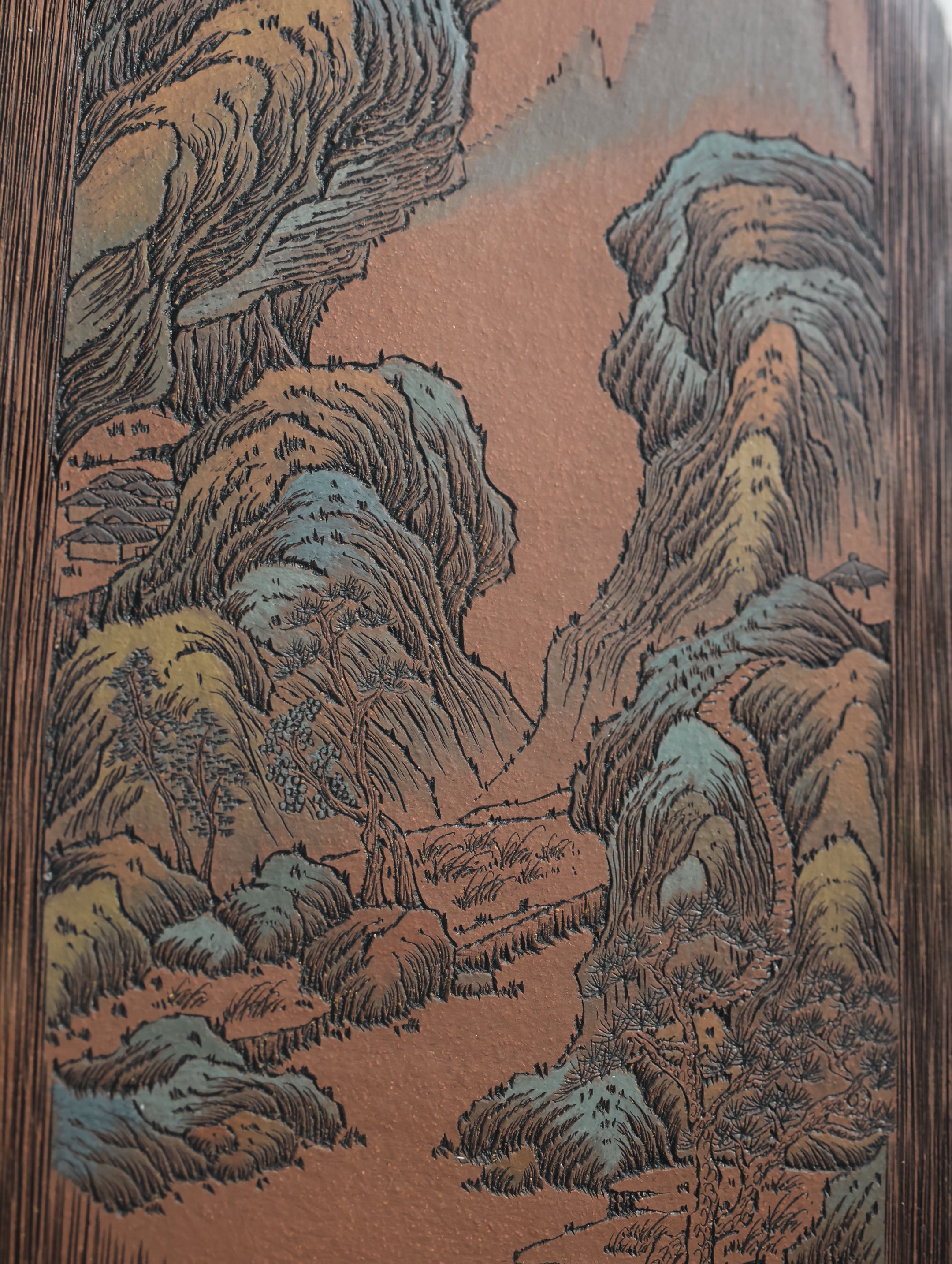 李峰大师 | 紫砂界特色彩刻开创艺术家精刻《山水陶板画》巨匠背书：双国大师吴鸣嫡传·彩刻开创者