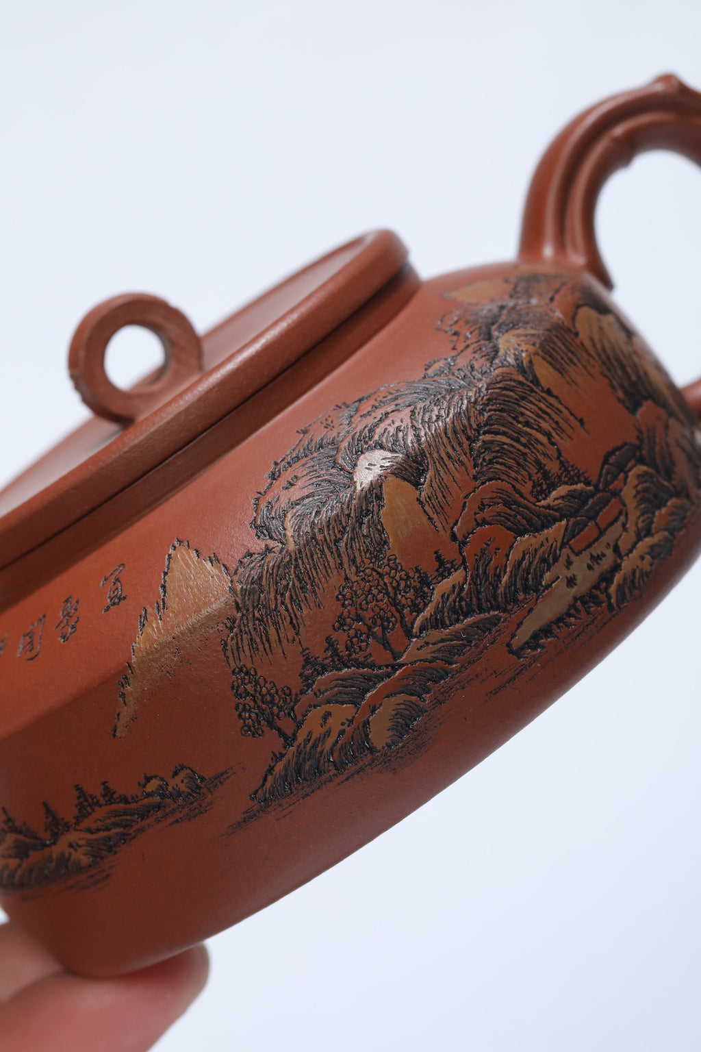 李峰大师 | 紫砂界特色彩刻开创艺术家精刻《节节高升壶》原矿极品底槽青·260cc