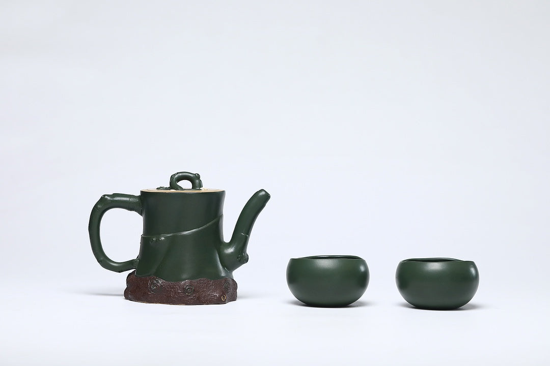 蒋艺华大师·重器传承·紫砂七老花器泰斗蒋蓉·唯一传人佳作【玉兰套组壶】原矿极品本山绿泥·420cc