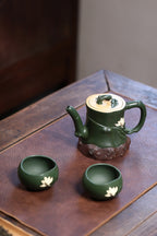 蒋艺华大师·重器传承·紫砂七老花器泰斗蒋蓉·唯一传人佳作【玉兰套组壶】原矿极品本山绿泥·420cc