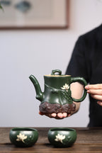 蒋艺华大师·重器传承·紫砂七老花器泰斗蒋蓉·唯一传人佳作【玉兰套组壶】原矿极品本山绿泥·420cc