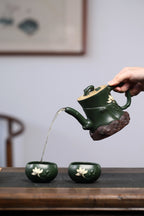蒋艺华大师·重器传承·紫砂七老花器泰斗蒋蓉·唯一传人佳作【玉兰套组壶】原矿极品本山绿泥·420cc