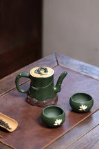 蒋艺华大师·重器传承·紫砂七老花器泰斗蒋蓉·唯一传人佳作【玉兰套组壶】原矿极品本山绿泥·420cc