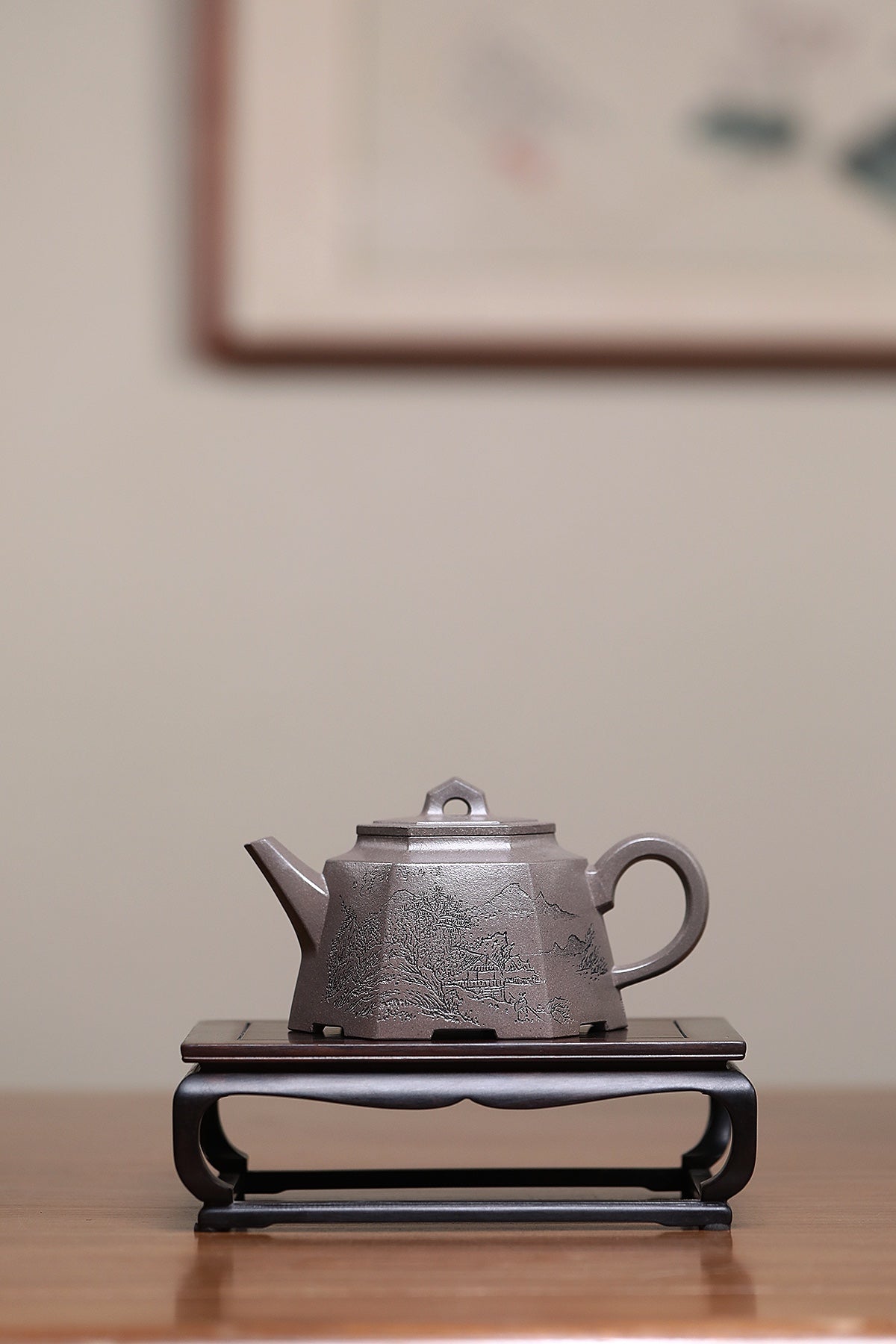 耿浩·方器臻藏 紫砂界80后方器巨匠扛鼎之作《六方井栏壶》原矿极品龙背青·320cc