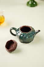 紫砂非遗花器泰斗·蒋蓉唯一嫡传｜蒋艺华亲制臻品【筋纹水平壶】原矿极品紫泥·180cc（天目釉装饰）