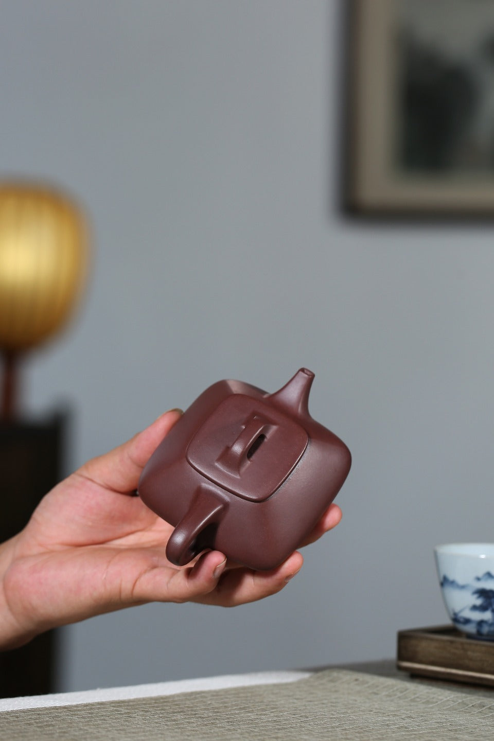 小品【四方石瓢】 制壶：范林强（国家级助理工艺美术师） 泥料：原矿紫茄泥 容量：125cc