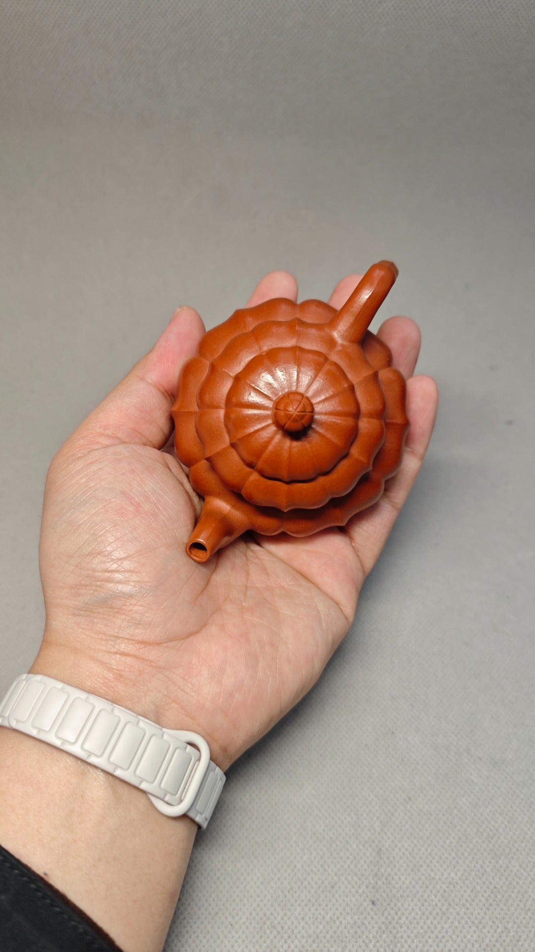 精工筋纹器 口盖不漏水 【筋纹葫芦】 泥料：原矿朱泥 容量：120cc 孔数：内推球孔