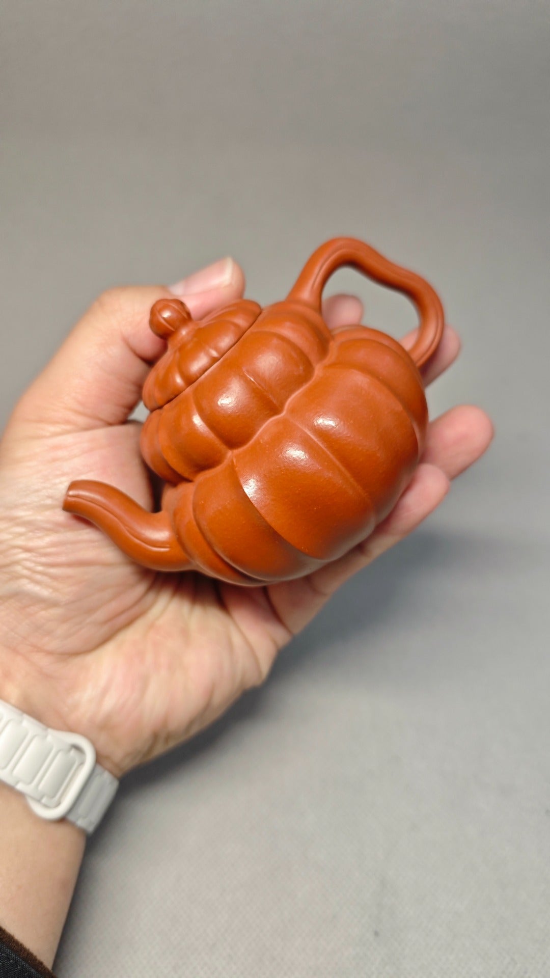 精工筋纹器 口盖不漏水 【筋纹葫芦】 泥料：原矿朱泥 容量：120cc 孔数：内推球孔