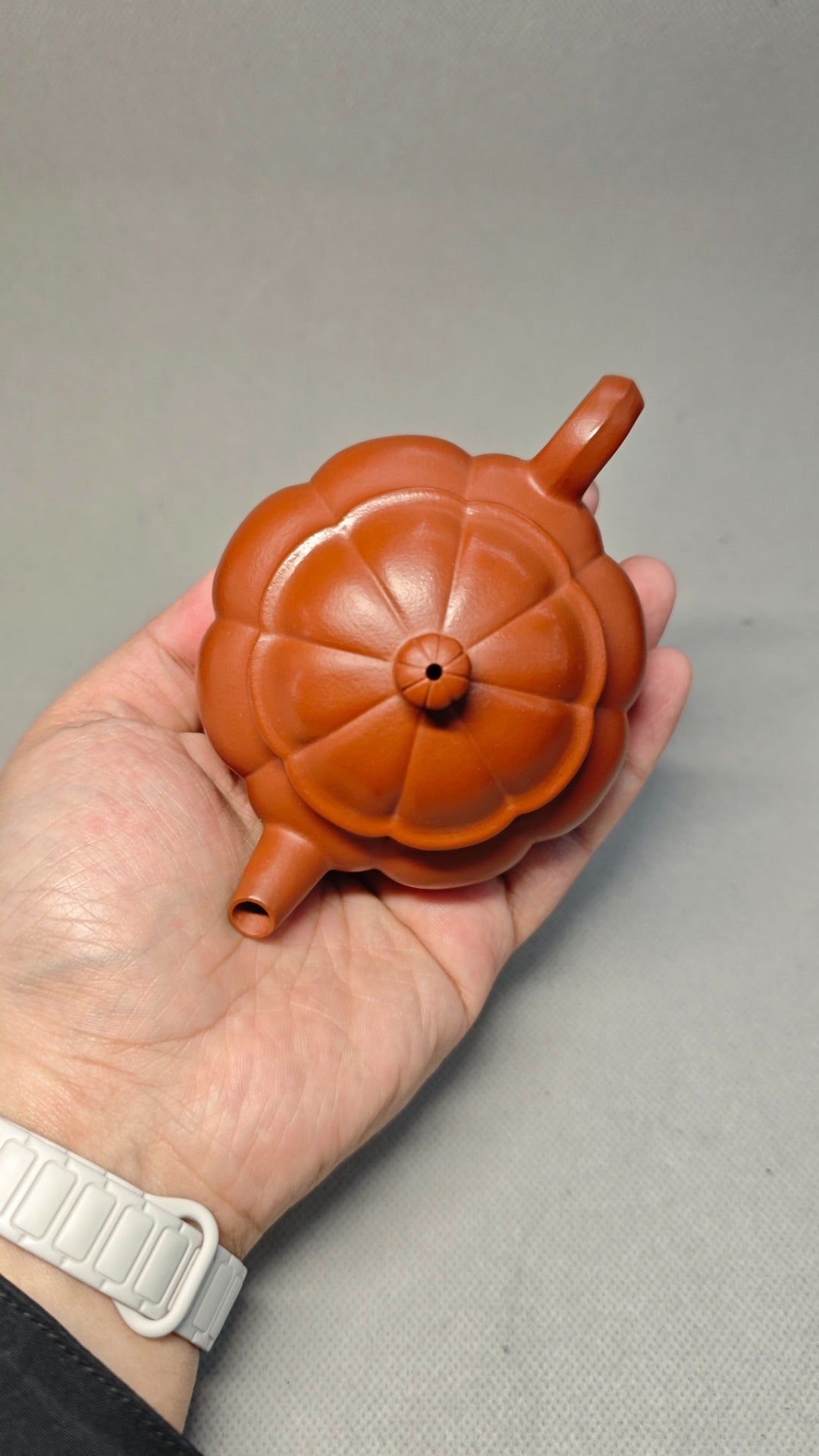 精工筋纹器 口盖不漏水【海棠】 泥料：原矿朱泥 容量：160cc 孔数：内推球孔