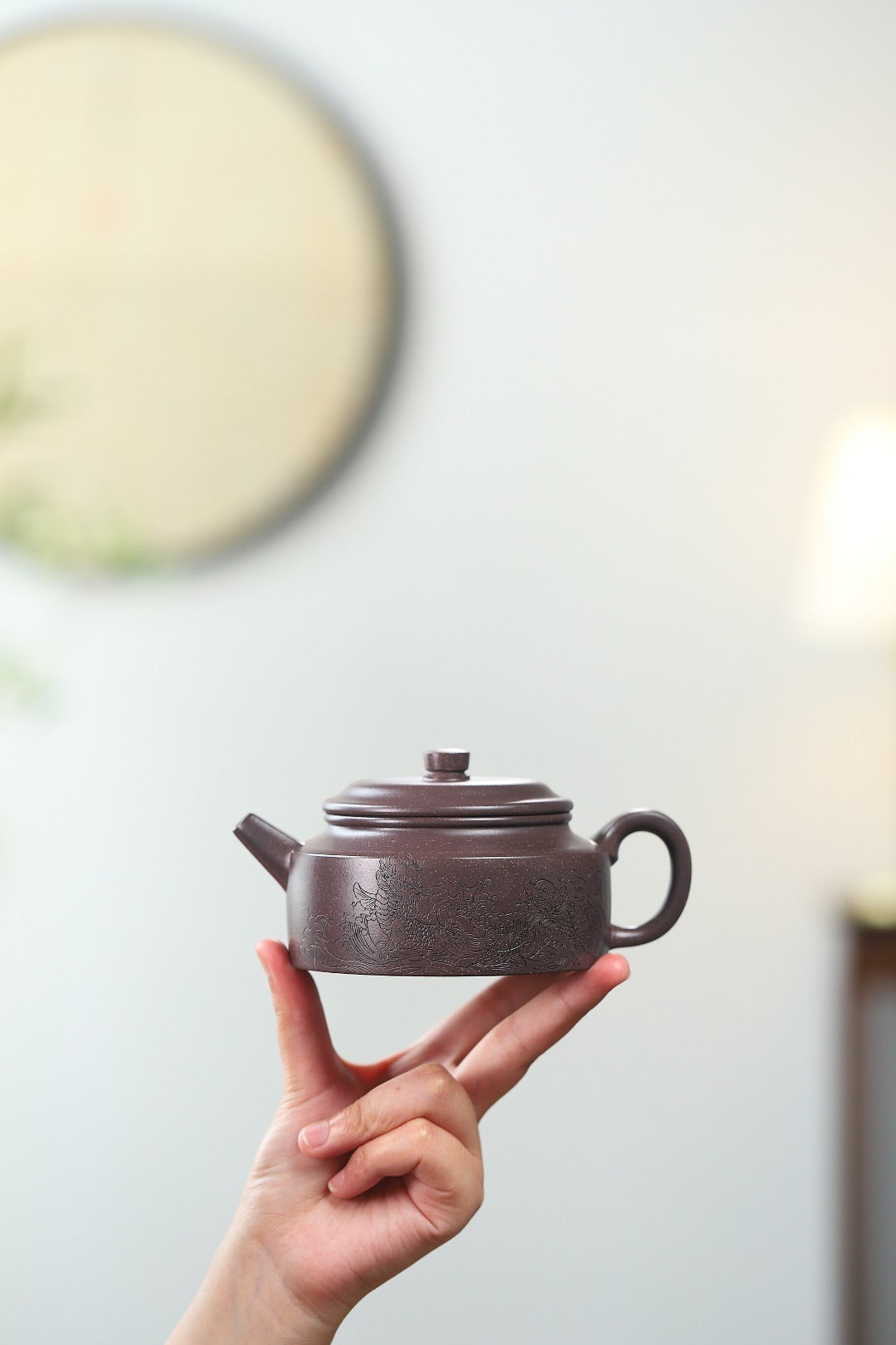 珍藏送礼级紫砂重器｜高级工艺美术师·许时娟 亲制【扁德钟壶】原矿天青泥 330cc - ZishaTeapotChina
