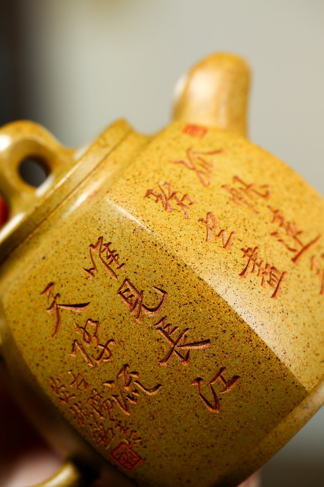 珍藏送礼级紫砂重器｜高级工艺美术师·许时娟 亲制【六方青玉壶】原矿黄金段-龙窑柴烧 300cc
