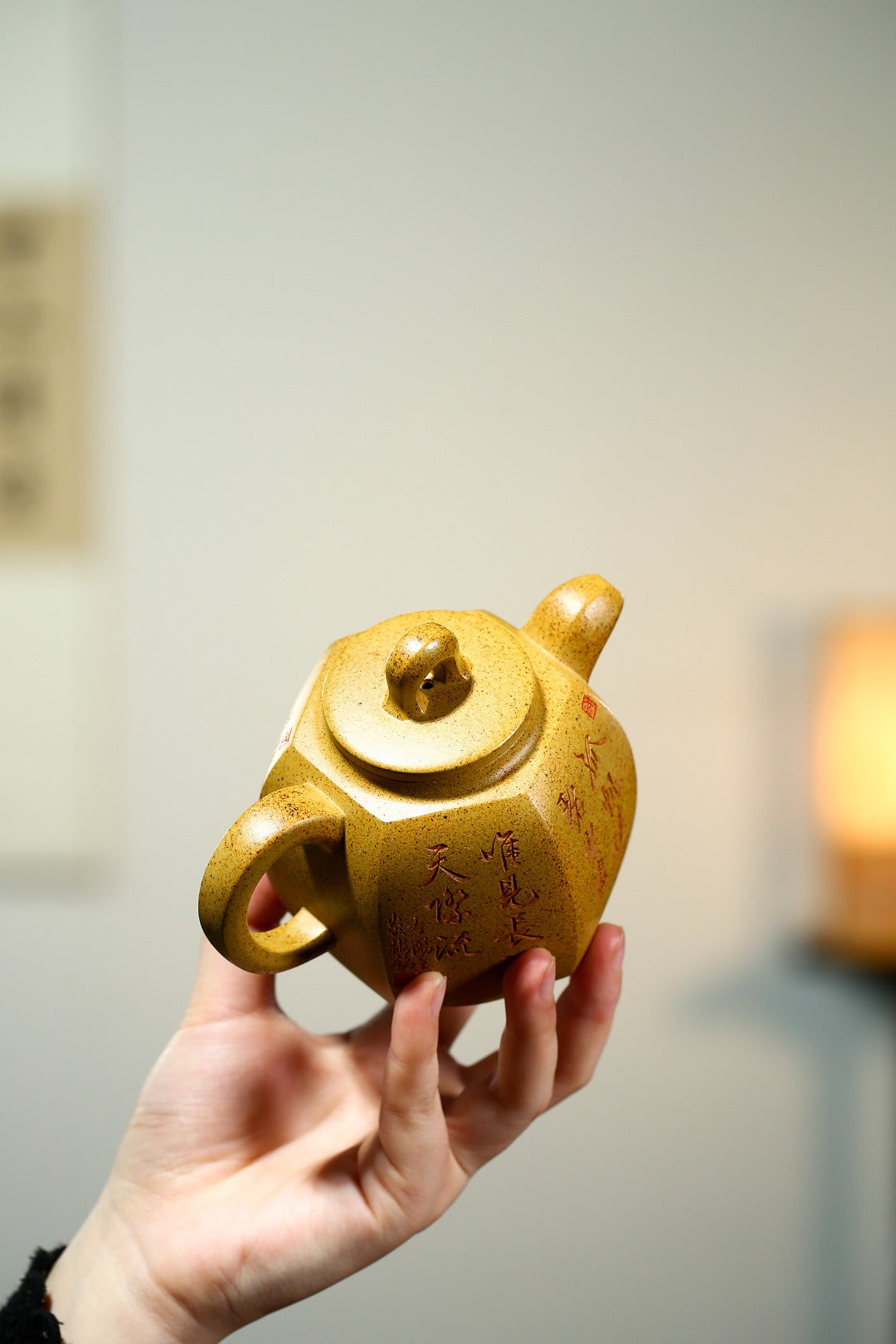 珍藏送礼级紫砂重器｜高级工艺美术师·许时娟 亲制【六方青玉壶】原矿黄金段-龙窑柴烧 300cc