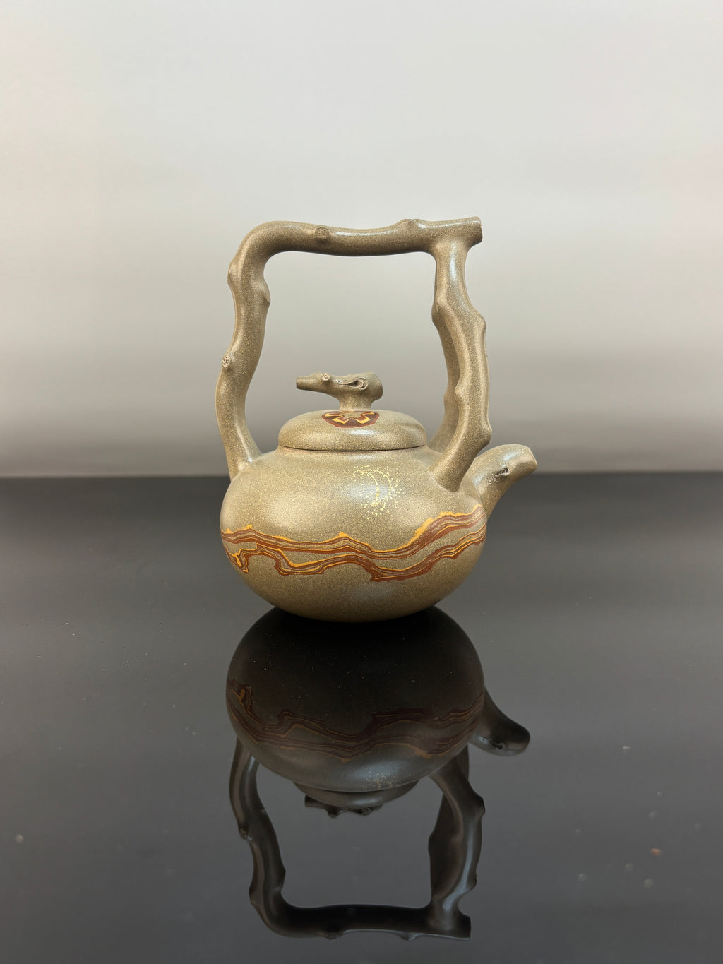 范泽锋嫡传·省大师邱爽紫砂潜力重器【东坡提梁壶】原矿极品蟹壳青段泥·250cc - ZishaTeapotChina