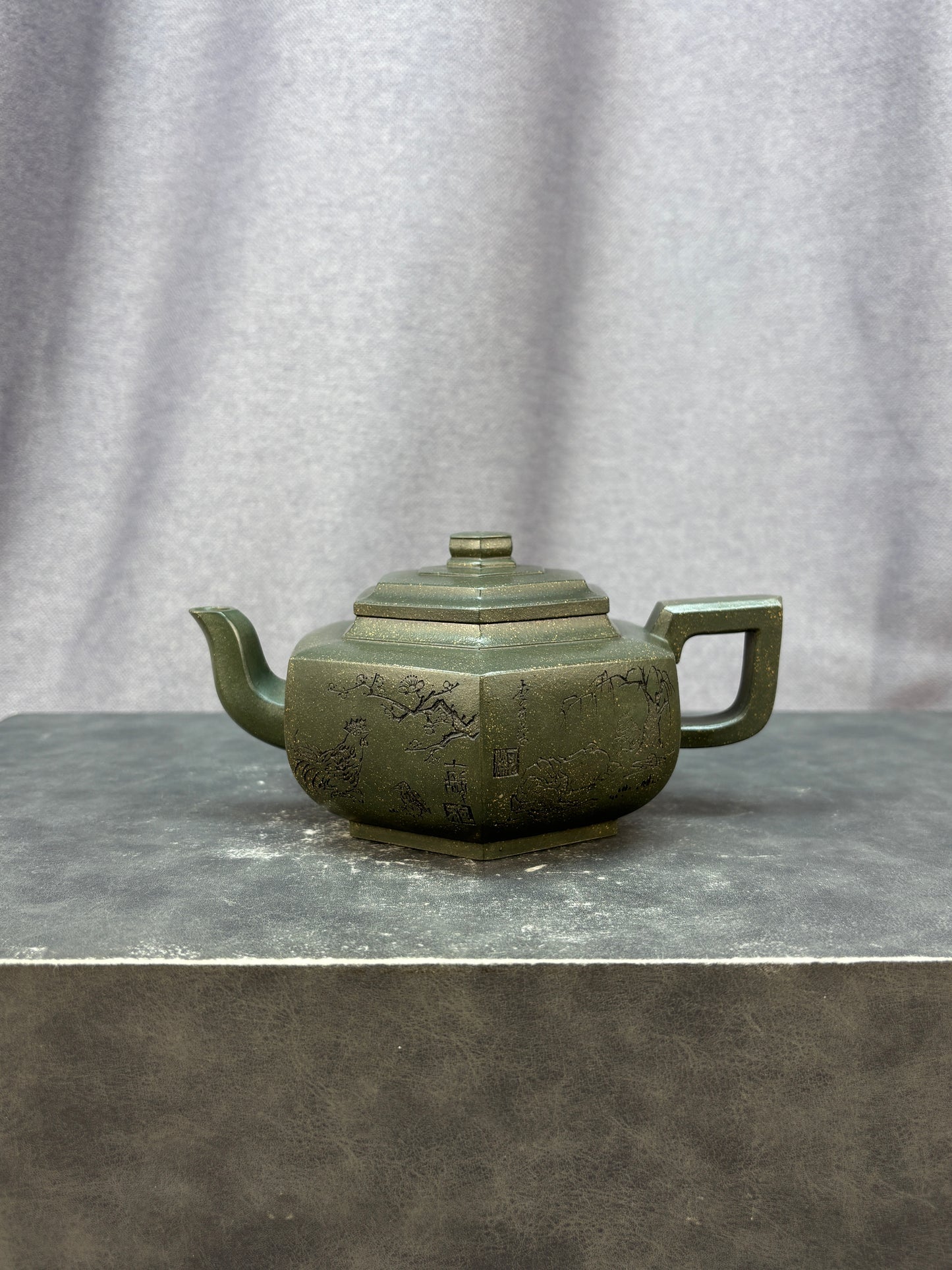 程辉大师 紫砂界功勋级领军人物·典藏臻品《六方雪华壶》原矿极品景舟绿泥·350cc