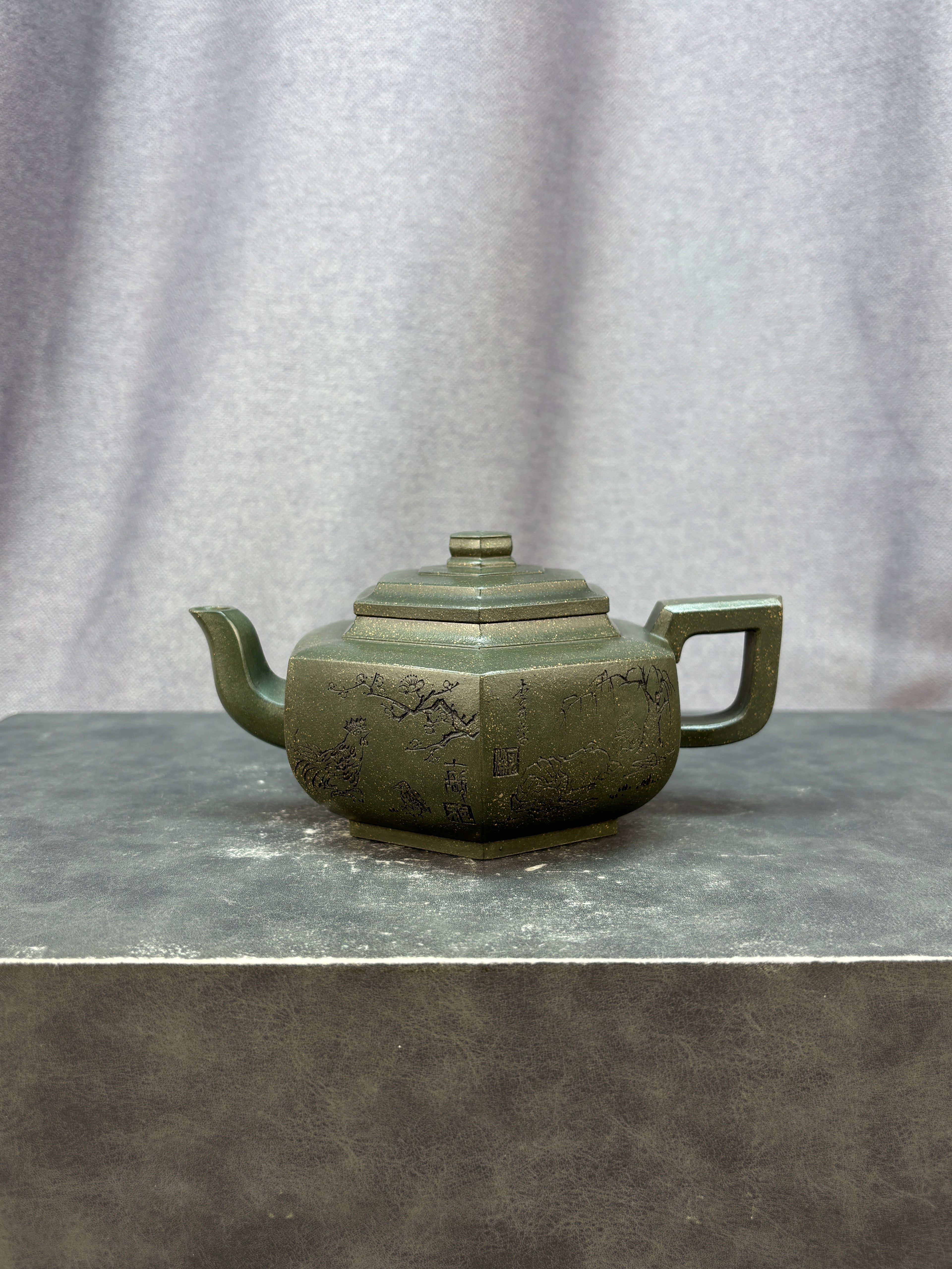 程辉大师 紫砂界功勋级领军人物·典藏臻品《六方雪华壶》原矿极品景舟绿泥·350cc