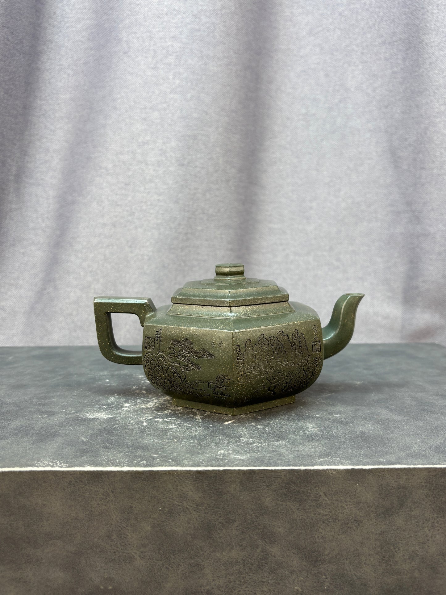 程辉大师 紫砂界功勋级领军人物·典藏臻品《六方雪华壶》原矿极品景舟绿泥·350cc