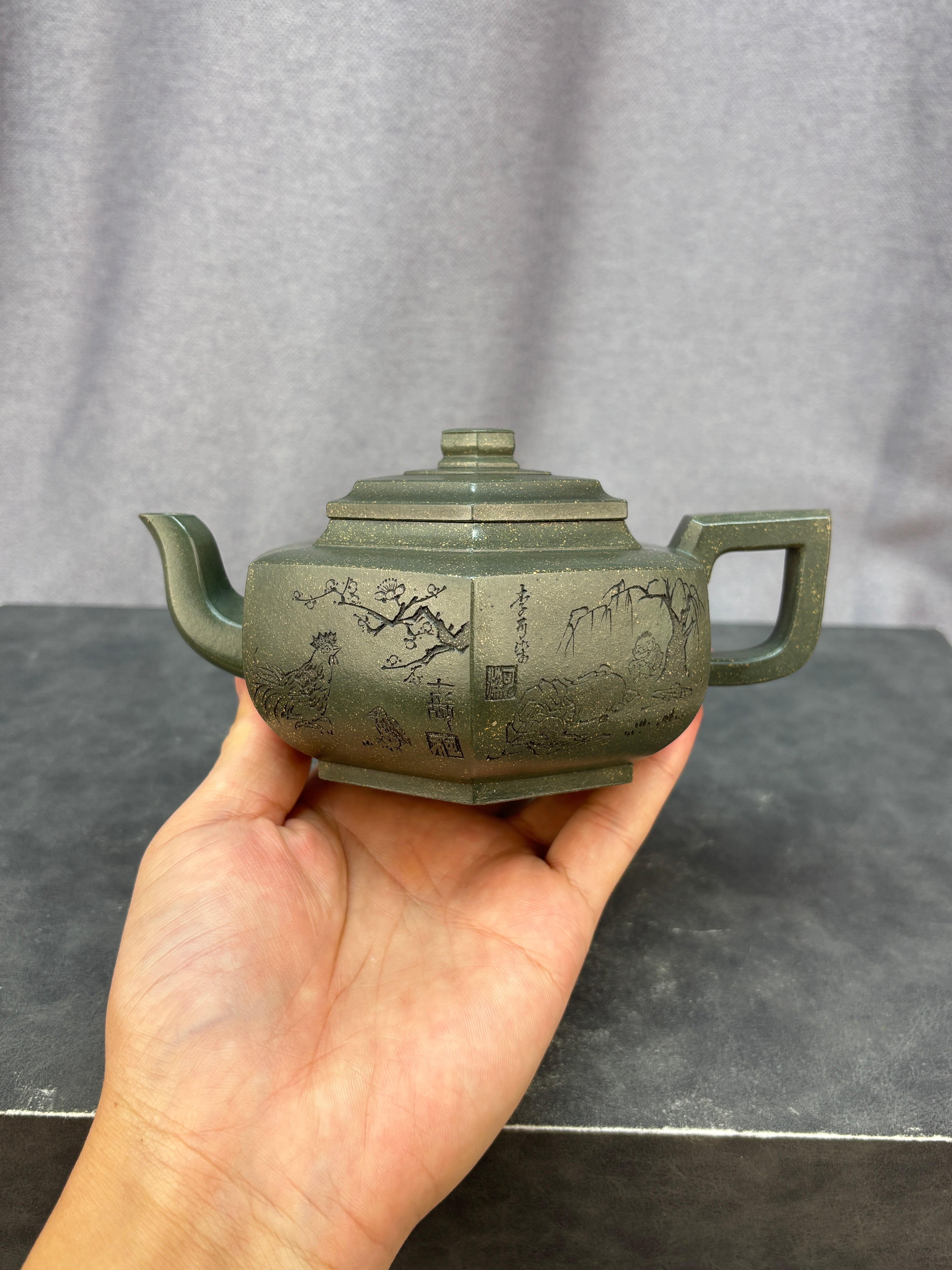 程辉大师 紫砂界功勋级领军人物·典藏臻品《六方雪华壶》原矿极品景舟绿泥·350cc