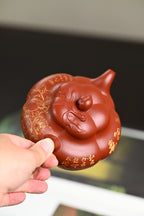 『上合桃』 极品皱皮朱泥·容量280cc·9孔出水·王岳龄·国家级正高级工艺美术师（双研高）