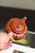 『六方竹鼓』 极品皱皮朱泥·容量300cc·9孔出水·王岳龄·国家级正高级工艺美术师（双研高）