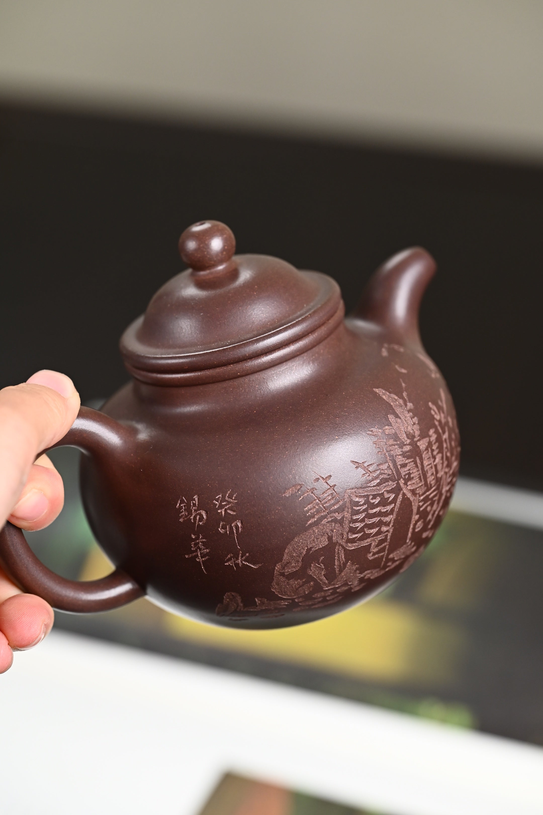 『掇球』 老青灰·容量350cc·14孔出水·内推·王岳龄·国家级正高级工艺美术师（双研高）