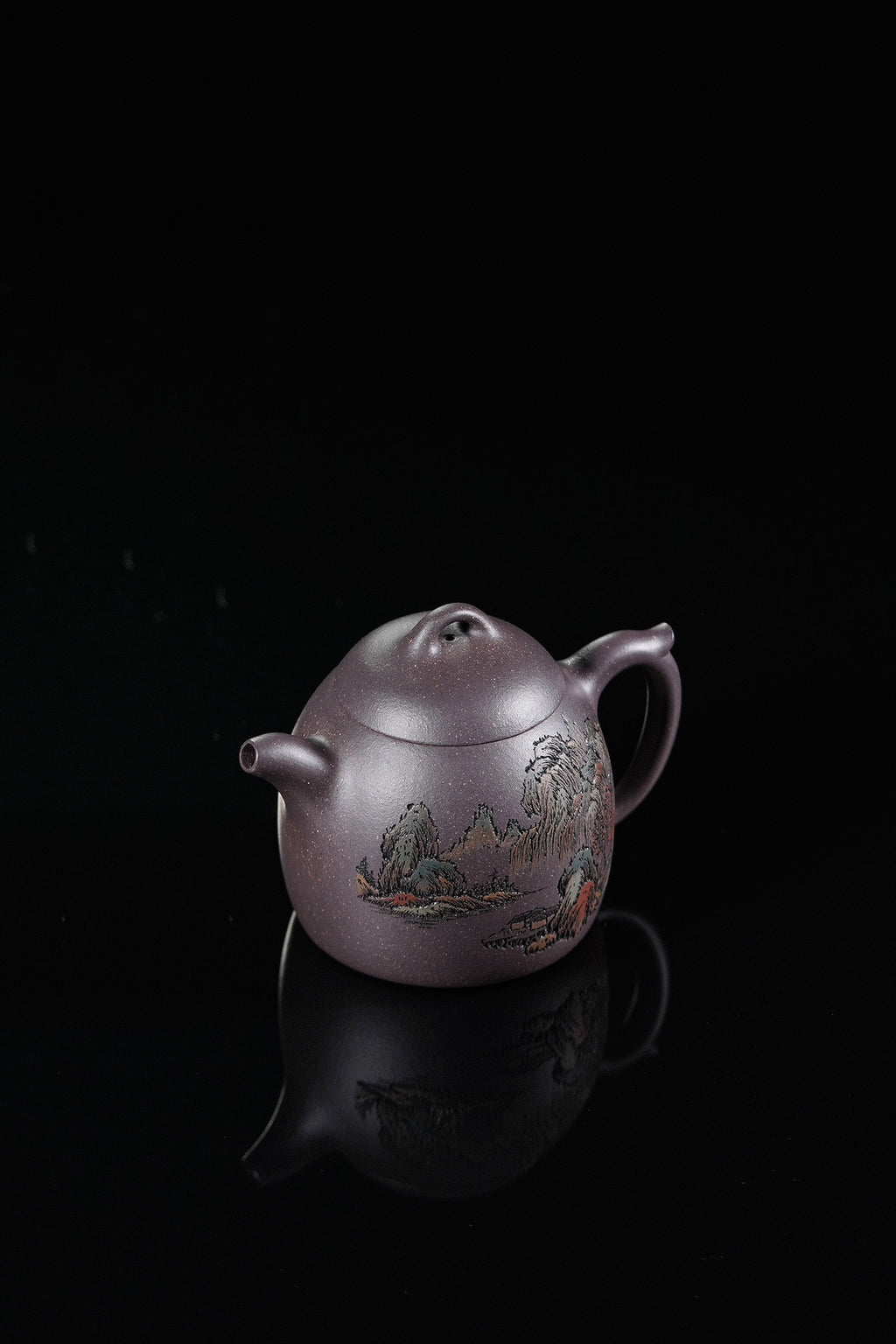 紫砂界彩刻山水标杆·李峰大师｜恭王府馆藏臻品· 大拍16万同款《秦权壶》原矿极品天青泥·150cc