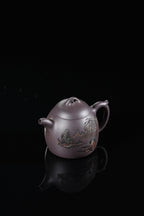 紫砂界彩刻山水标杆·李峰大师｜恭王府馆藏臻品· 大拍16万同款《秦权壶》原矿极品天青泥·150cc