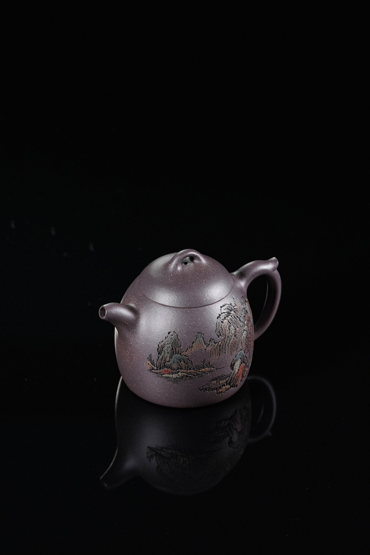 紫砂界彩刻山水标杆·李峰大师｜恭王府馆藏臻品· 大拍16万同款《秦权壶》原矿极品天青泥·150cc