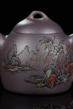 紫砂界彩刻山水标杆·李峰大师｜恭王府馆藏臻品· 大拍16万同款《秦权壶》原矿极品天青泥·150cc