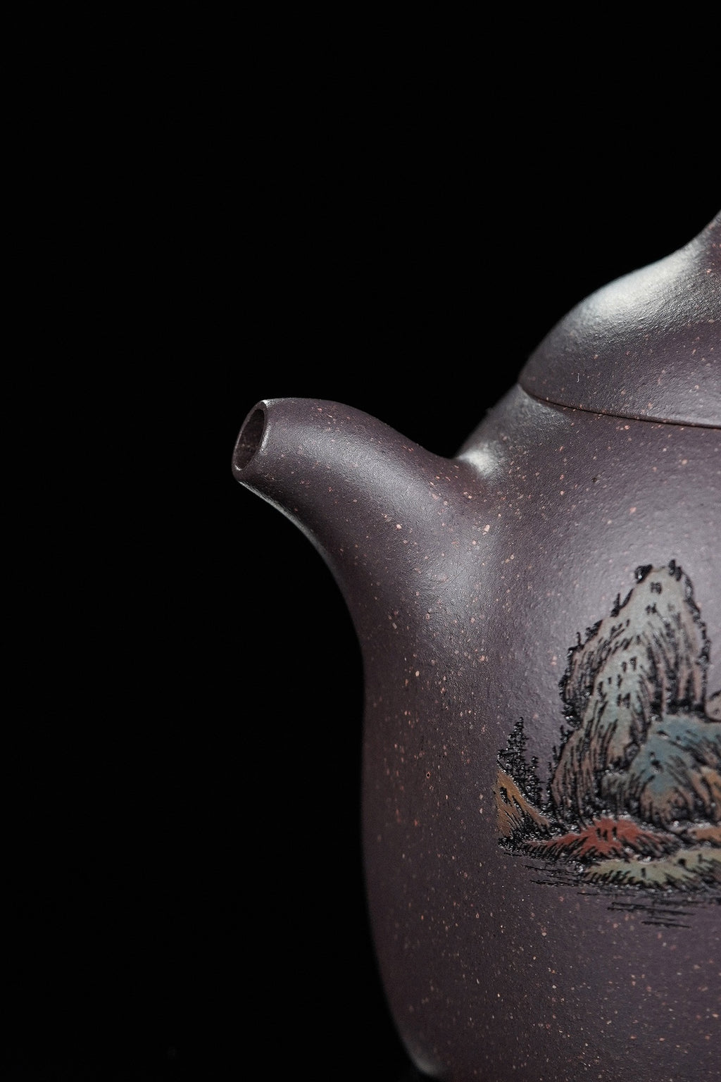 紫砂界彩刻山水标杆·李峰大师｜恭王府馆藏臻品· 大拍16万同款《秦权壶》原矿极品天青泥·150cc