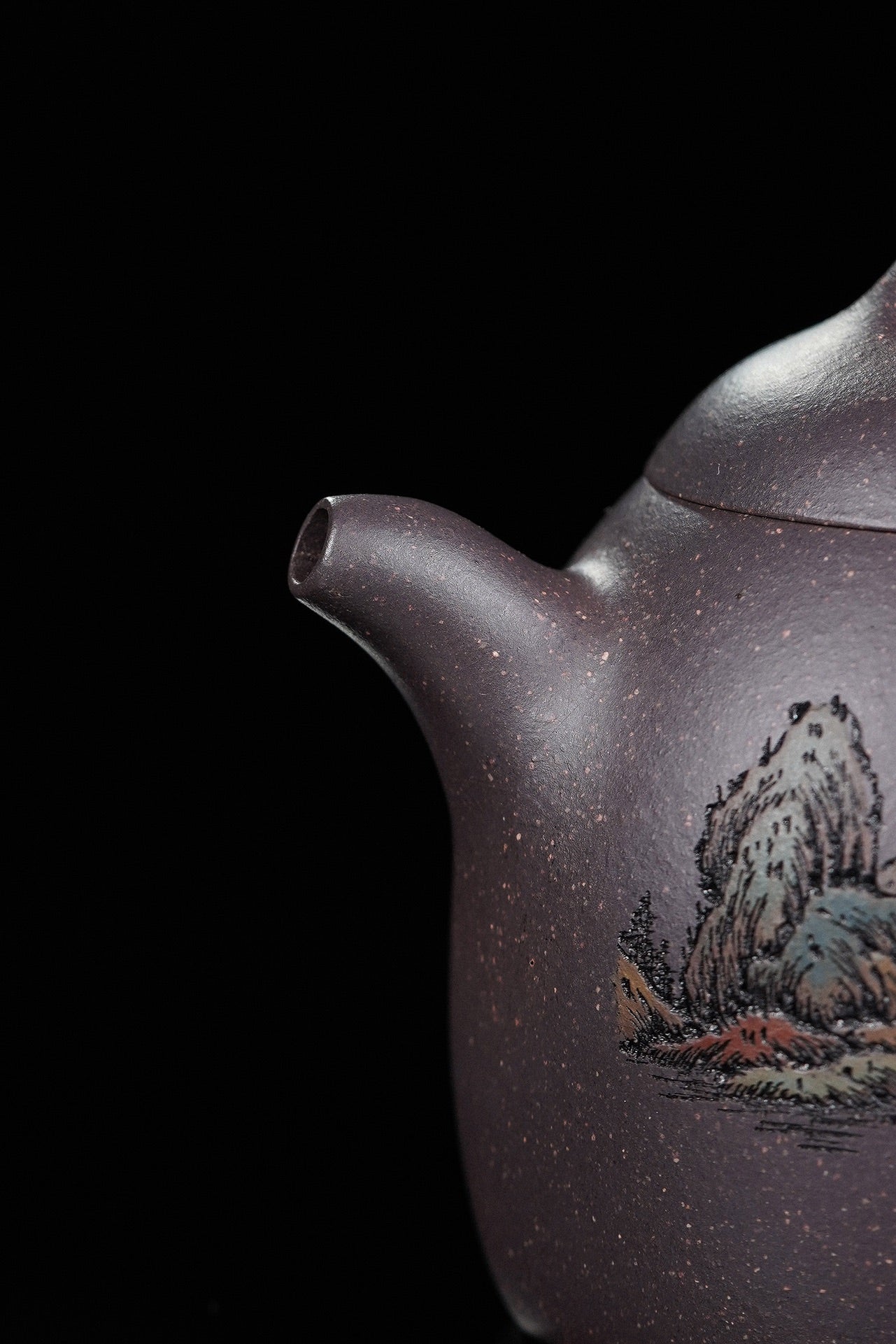 紫砂界彩刻山水标杆·李峰大师｜恭王府馆藏臻品· 大拍16万同款《秦权壶》原矿极品天青泥·150cc