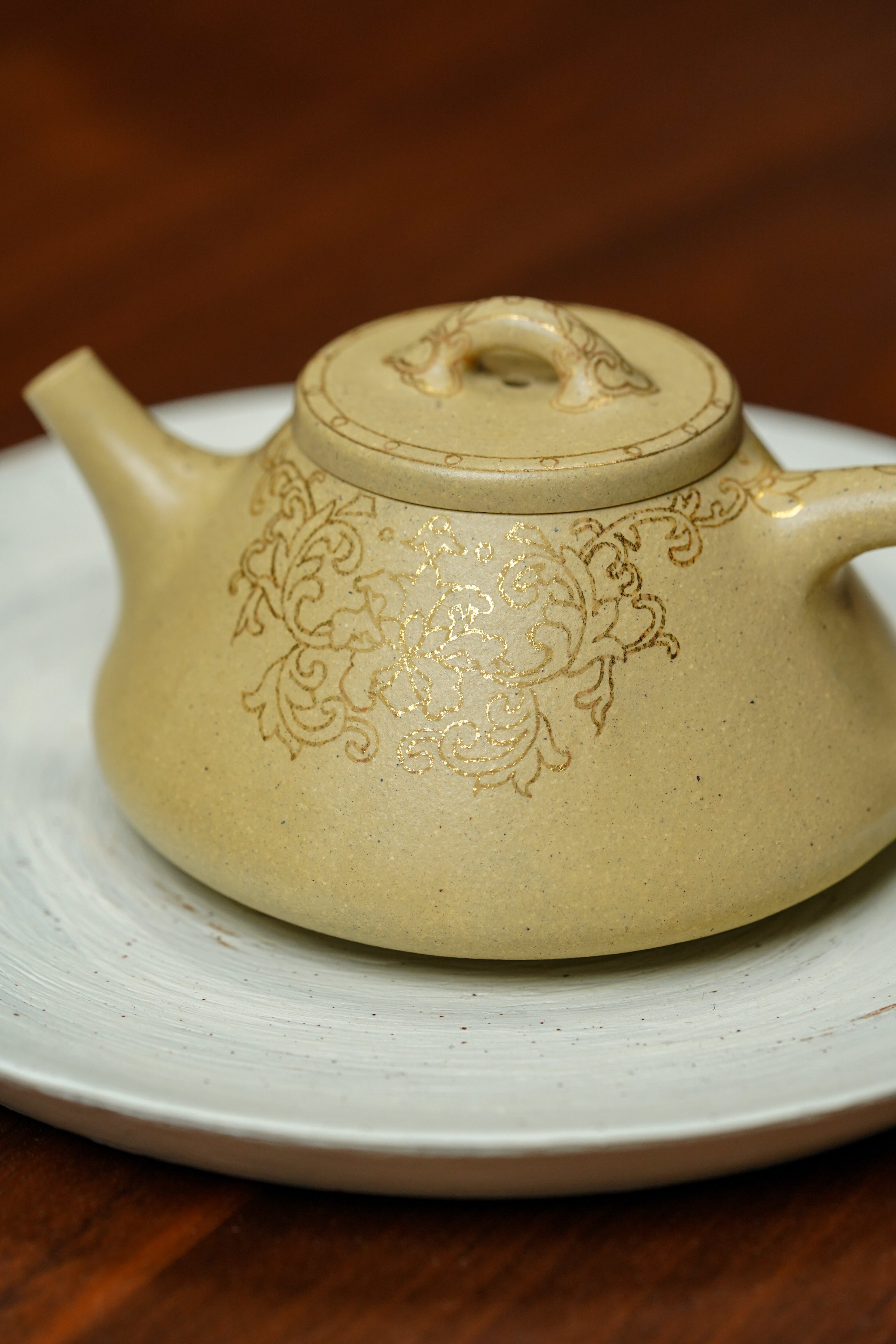 紫砂非遗花器泰斗·蒋蓉唯一嫡传｜蒋艺华亲制巅峰臻品【子冶石瓢壶】原矿极品本山绿泥 200cc