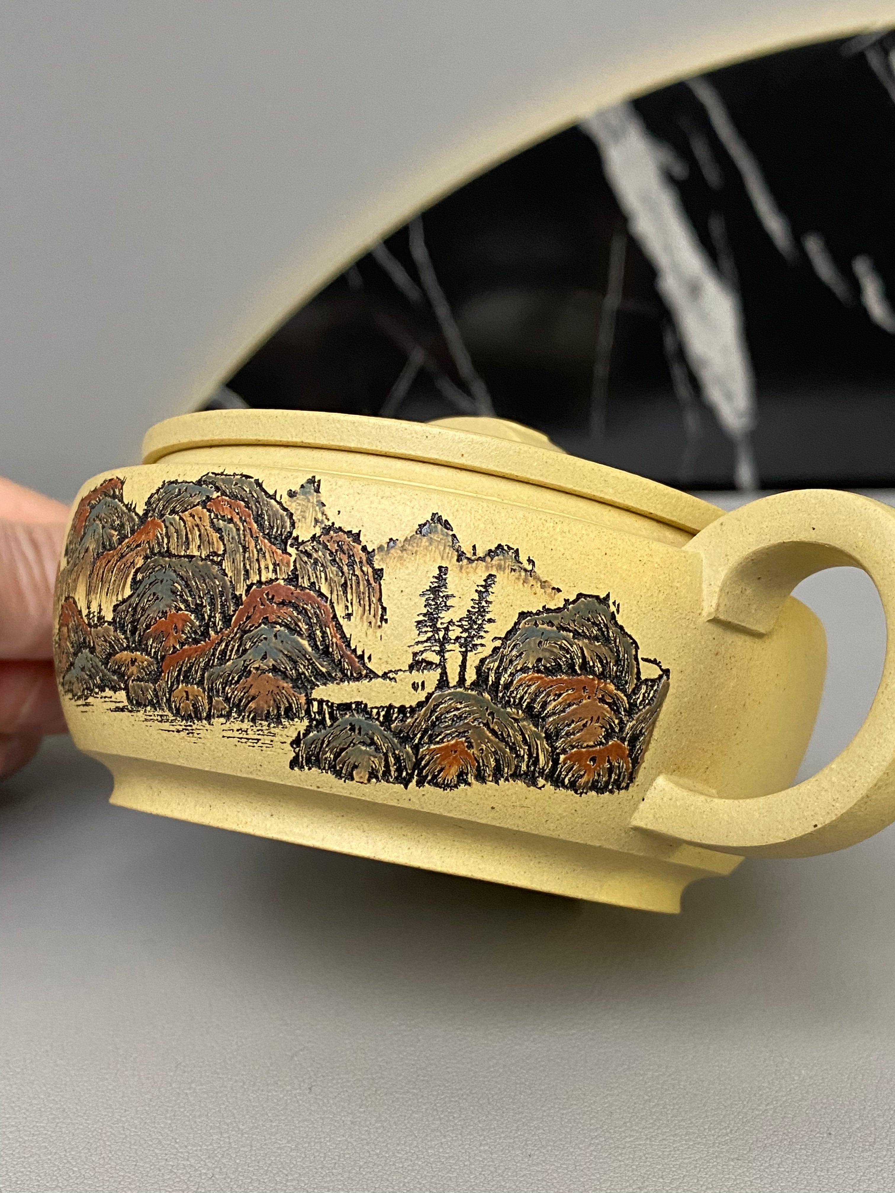 紫砂界彩刻山水标杆·李峰大师｜恭王府馆藏臻品《汉瓦壶》原矿优质本山绿泥·160cc