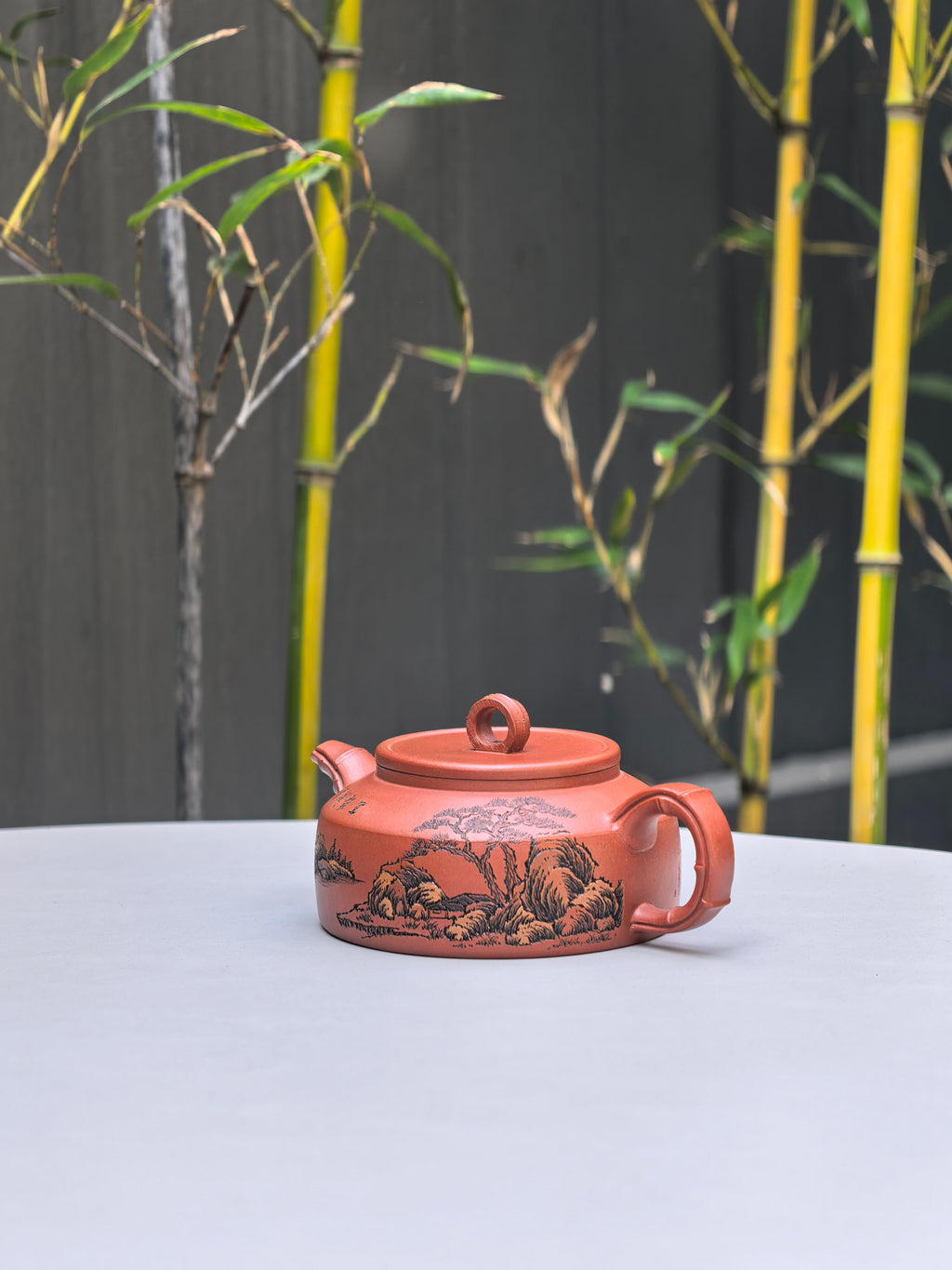 紫砂界彩刻山水标杆·李峰大师｜恭王府馆藏臻品《节节高升壶》原矿优质底槽清·260cc