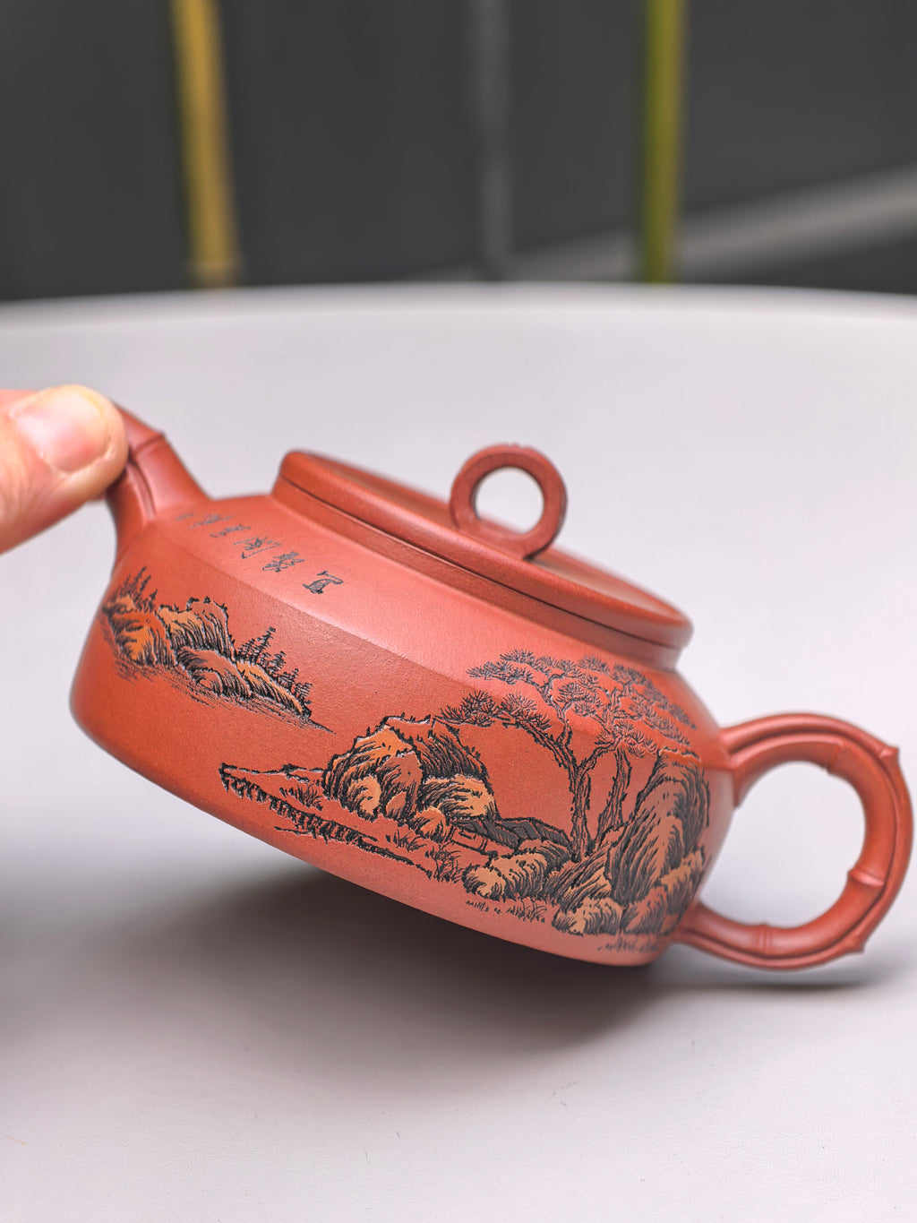 紫砂界彩刻山水标杆·李峰大师｜恭王府馆藏臻品《节节高升壶》原矿优质底槽清·260cc