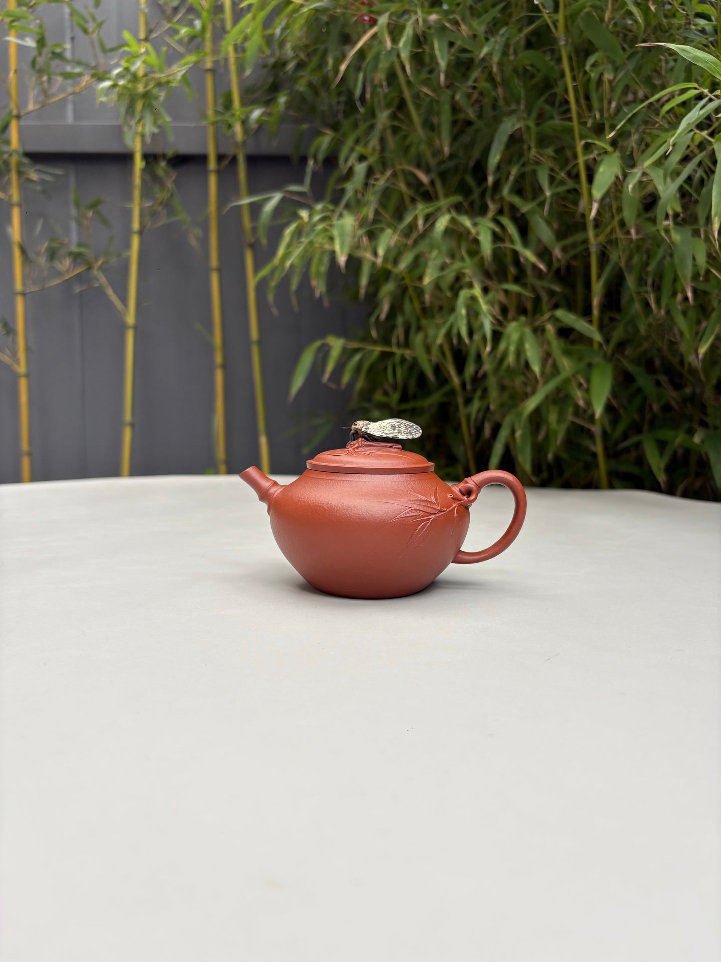 陈真藏品·真工妙造 紫砂界原创仿生花器佼佼者·巅峰之作《竹逸壶》原矿极品朱泥·180cc